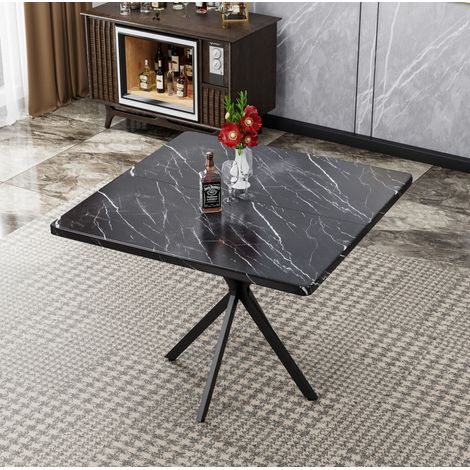 Table carrée en MDF et métal noir, plateau 98x98 cm, gain de place