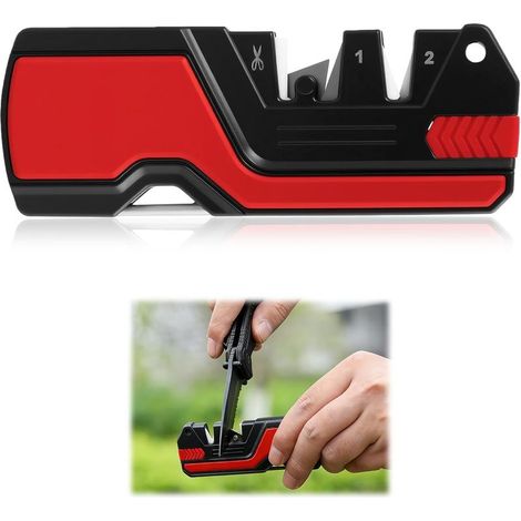 Aiguiseur Couteau Outdoor 6 en 1 Multifonction – Angle Réglable, Carbure et Céramique, Tige Conique avec Rainure, Allume-Feu et Sifflet pour Camping et Survie (1/5)