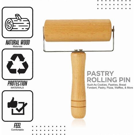 Rouleau à pâte en bois en forme de T, rouleau à pizza robuste avec poignée pour la cuisson de pizzas, pâtes, tartes, pâtisseries, croûtes à tarte et biscuits (1 pièce) (1/4)