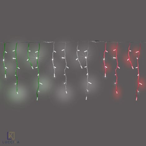 Luccika stalattiti Bandiera Italiana tenda a pioggia 9 metri con 360 luci di Natale a Maxi Led tricolore con flash bianco ghiaccio in busta pvc per uso esterno interno professionale (1/5)