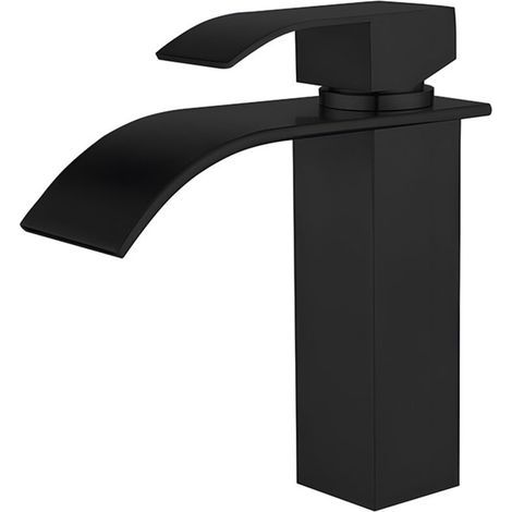 Robinet de lavabo cascade en acier inoxydable 304, installation monotrou, poignée relevable, noir (1/4)