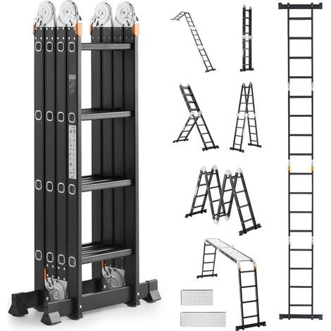 Échelle pliante multifonction 7-en-1, escabeau 4 marches avec planche, extension télescopique, hauteur 4,7 m, charge 150 kg, usage intérieur/extérieur. (1/5)