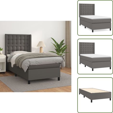 Boxspringbett mit Matratze Grau 90x200 cm Kunstleder - Boxspringbett - Betten - Doppelbett - Kunstlederbett - Graues Bett (1/5)