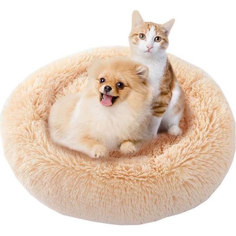 Lit doux de luxe pour chien rond, panier en peluche pour chat, forme donut XL 100cm beige