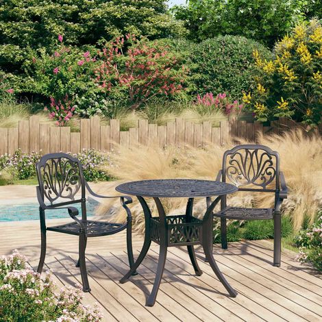 Ensemble bistrot extérieur 3 pièces en aluminium coulé noir avec trou pour parasol - PANGIVO (1/5)