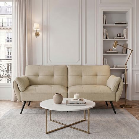 Canapé moderne en tissu, canapé 2 places avec rembourrage en mousse haute densité, canapé rembourré minimaliste pour salon, appartement ou bureau (170 CM, beige) (1/5)