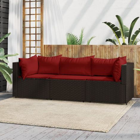 Salon de jardin 3 pcs - Ensemble Table et Chaise de Jardin - avec coussins marron résine tressée BV557956 - BonneVie (1/5)