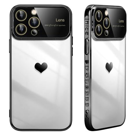 CUSTODIA IN SILICONE PER APPLE IPHONE 14 PRO MAX CON PROTEZIONE PER FOTOCAMERA A FORMA DI CUORE NERO (1/5)