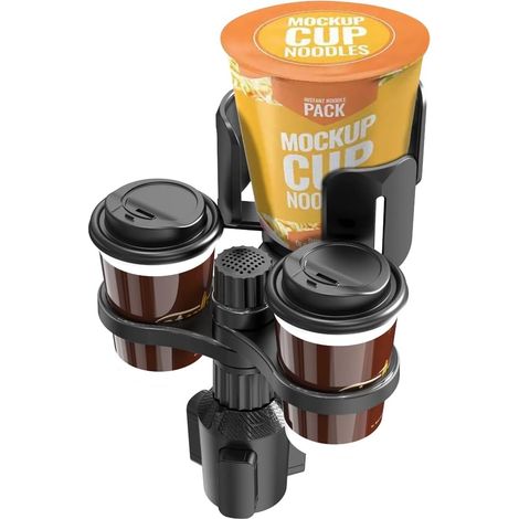 Porte-gobelet de voiture 3 en 1 avec base ajustable - Porte-gobelet et boîte de rangement multifonctionnels - Accessoires auto - Pour remplir les bouteilles de snacks et les tasses (B03) - Noir (1/5)