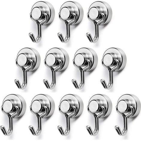 Crochet Magnétique, Diamètre 15mm Petit Puissant Crochet Métallique Aimantés en Néodyme, Capacité de Charge Maximale 7kg, Adapté pour Cuisine, Réfrigérateur, Bureau Lot de 12 (1/5)