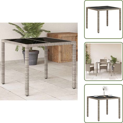 The Living Store Tavolo Giardino Piano Vetro Grigio Chiaro 90x90x75cm Polyrattan - Tavolo in vetro