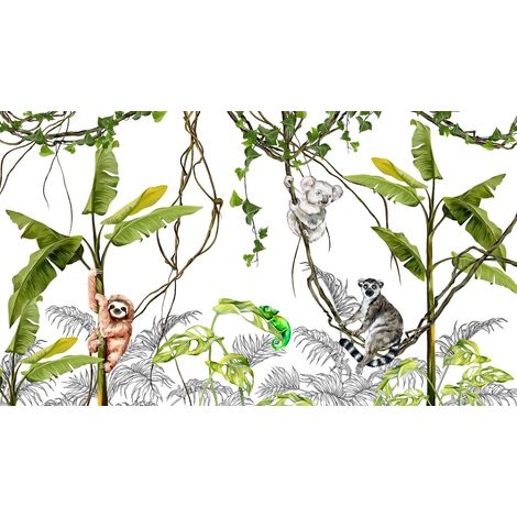 Papier peint panoramique Enfants - Animaux de la Jungle - 130 cm x 74 cm (1/2)