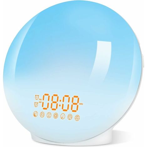 Lighted Alarm Clock, Radio Alarm Clock Dawn and Dusk Simulator 20 Brightness Levels 7 Natural Sounds FM Function 7 Colors LED Bedside Lamp Mood Lamp Wake Up Lights Gift (1/5)