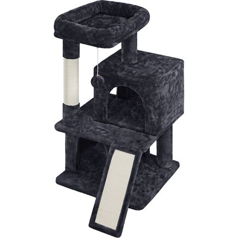 Yaheetech – Arbre à chat 3 niveaux avec griffoir en sisal – 2 niches et 1 perchoir – Dimensions 49x45,5x91 cm – Pour chats de petite taille
