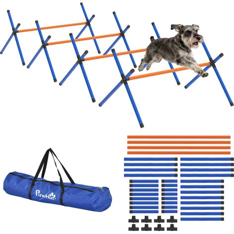 Ensemble d’agilité pour chiens 4 pièces, pour petits chiens, kit d’entraînement avec sac de transport, haies réglables en hauteur