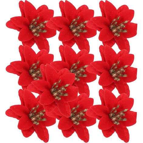 Lot de 10 Fleurs Artificielles de Noël Rouges 6 CM Décoration Festive Réutilisable pour Maison Guirlandes et Couronnes de Noël Ornements Légers et Résistants à la Lumière (1/5)