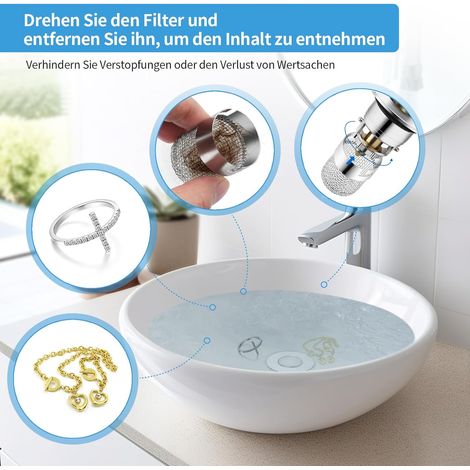 2 Stücke WaschbeckenstöPsel für 34-40mm Abfluss Ablauf, Abflussstopfen Waschbecken mit Haarsieb, Universal Pop Up Abflusssieb Dusche schnell ablaufend, Abflussstopfen füR Aufsatzwaschbecken (1/5)