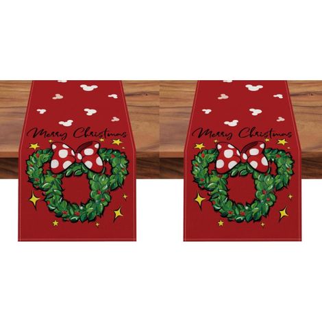 Camino de mesa navideño con corona, lazos rojos de lunares y estrellas. Decoración de mesa para cocina y comedor, 33 x 183 cm (2 piezas). (1/5)