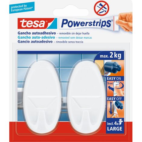 6PZ TESA POWERSTRIPS 2 GANCI AUTOADESIVO BIANCO GRANDI (1/2)