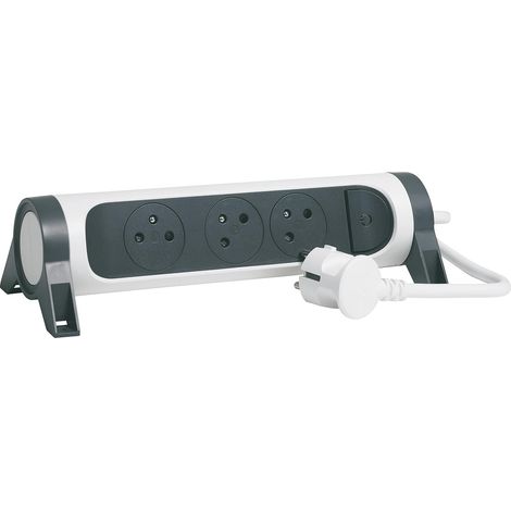 Multiprise Rotative Avec Interrupteur à Voyant LED - 3 Prises Surface avec Terre - Cordon 1,5m - Blanc et Gris Foncé (1/5)