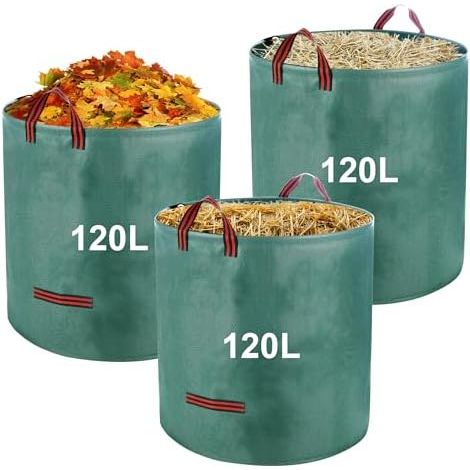 3 x 120L Sac Jardin Dechets Verts,Sac Vegetaux Jardin avec Poignées,Pliables et Réutilisables,Adapté aux Mauvaises Herbes, aux Feuilles et aux Déchets (1/5)