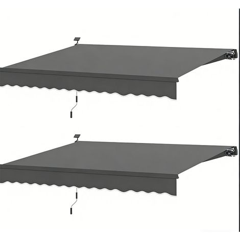 2er-Set outsunny Klemmmarkise mit Handkurbel Solar-Lichte Gelenkarmmarkise Markise Sonnenschutz UV 50+, Balkonmarkise inkl. Wandhalterung Sonnenmarkise 400 cm breit für Terrasse Balkon Veranda, Grau