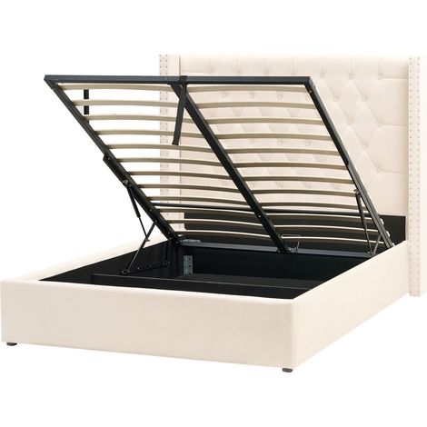 Letto contenitore velluto bianco sporco 140 x 200 cm Lubbon