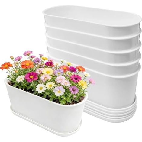Lot de 5 jardinières ovales pour Herbes aromatiques, jardinières de fenêtre avec Plusieurs Trous de Drainage, 21,6 x 8,4 cm pour Plantes aromatiques intérieur/extérieur pour cultiver des Plantes, des (1/5)