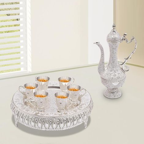 Elegantes Teeset im europäischen Stil, Teeservice-Set für 6 Tassen, ideal für Zuhause, Restaurants und Unternehmen (Silberweiß) (1/5)