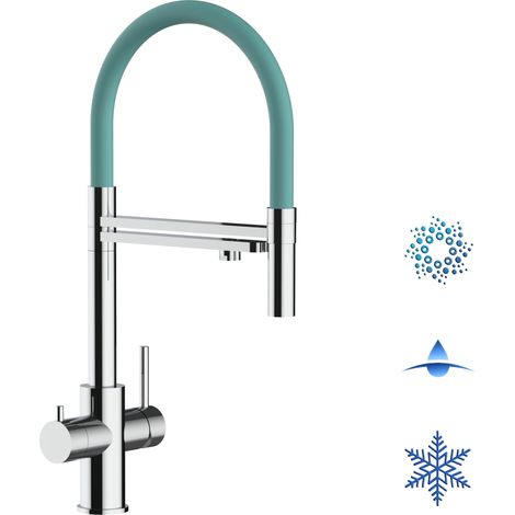 Rubinetto 5 vie miscelatore lavello cucina in Acciaio INOX Lucido - canna turchese movibile e doccia 2 getti staccabile - ACCIAIO CHIRURGICO AISI 316 (1/5)