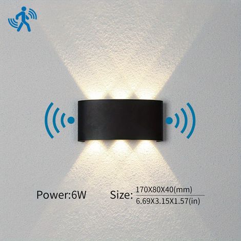 (Lumière naturelle - 6 W avec capteur) Applique murale LED étanche IP66 (éclairage vers le haut et vers le bas) pour intérieur et extérieur, idéale pour chambre, salon, couloir. (1/5)