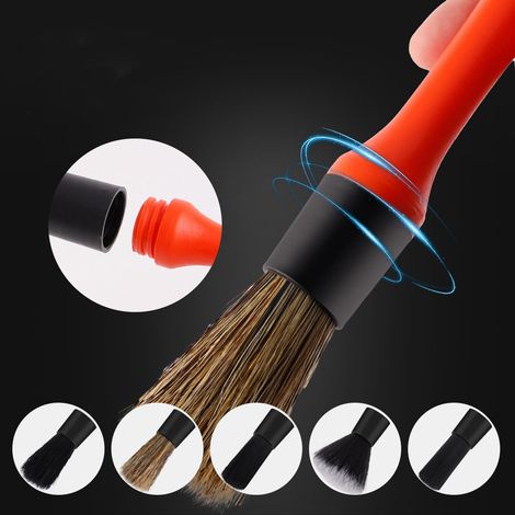 Ensemble de brosses de nettoyage de voiture avec manche ergonomique et tête de brosse amovible pour le nettoyage de l'intérieur de la voiture (1/5)