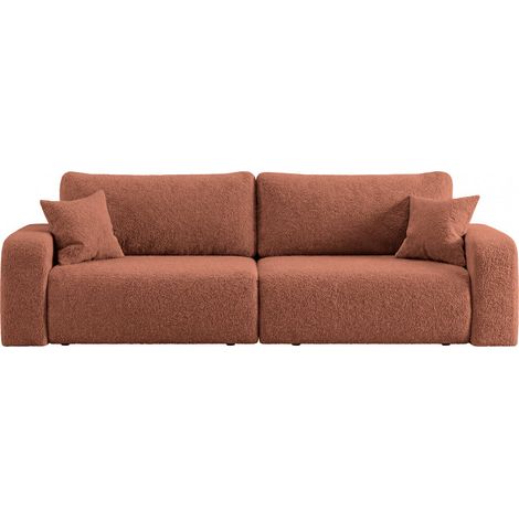 JELLA - Canapé droit convertible tissu bouclette Terracotta (1/5)