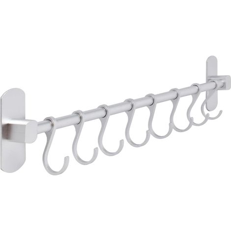 1 Barre Support 40cm, Aluminium Anodisé, 8 Crochets, Cuisine Salle De Bains Garage