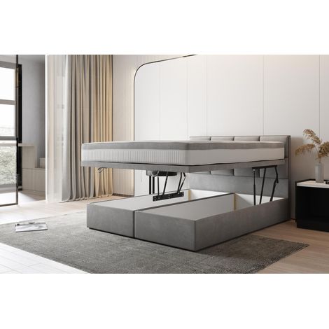 TRADA Tropea Boxspringbett 140 x 200 mit Bettkasten mit Matratze Grau (1/5)
