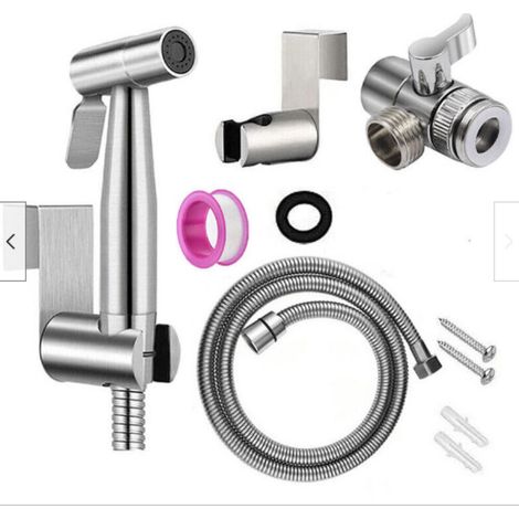 (G1/2''-3/8'')Pulvérisateur de bidet à main , kit de pulvérisation en nickel brossé en acier inoxydable, nettoyant pour couches en tissu de salle de bain, buse de douche antirouille portable (1/5)