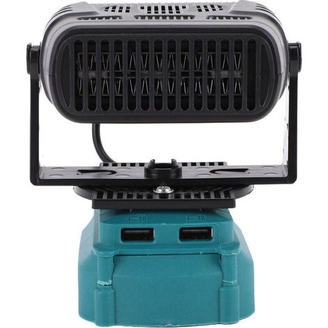 GARRYFIZH Chauffage d'appoint à température constante compatible avec la batterie lithium-ion BL1850, souffleur portable 200 W avec deux ports USB et deux réglages de température.