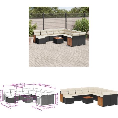12-tlg. Garten-Sofagarnitur mit Kissen Schwarz Poly Rattan - Gartenmöbel - Esstischgarnitur - Lounge Set - Outdoor Möbel - Rattan Gartenmöbel - Home & Living
