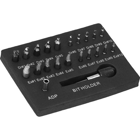 22-teiliges Set Ausdreher für beschädigte Schrauben, abgerissene und abgebrochene Bolzen, universell einsetzbar, HSS-Schraubendreher, 60 mm, schwarz gerändelt (1/5)