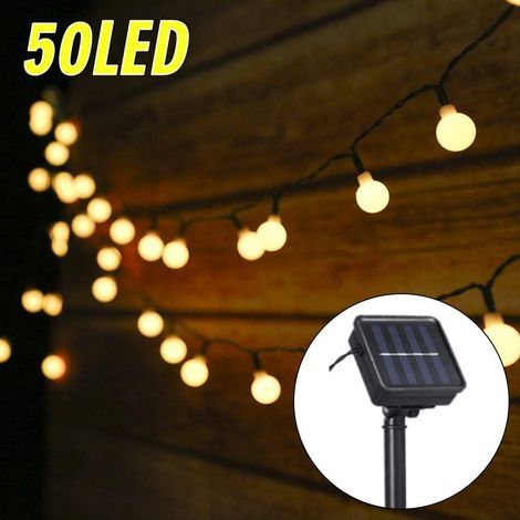 Guirlande solaire LED 7 mètres – 50 boules – Blanc chaud – Étanchéité IP44 – 8 modes d'éclairage – Pour extérieur résistant aux intempéries (1/5)