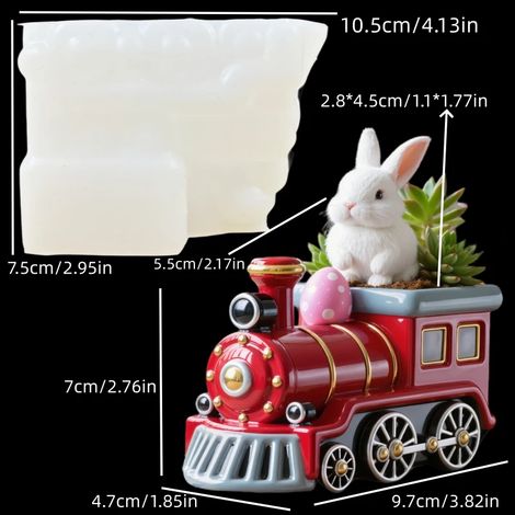 (Moule NO BD0325) Moule en résine silicone pour pot de fleurs, plante grasse, locomotive, boîte de rangement, moule en béton, moteur, train, coupelle à bougie, moules en plâtre (1/4)