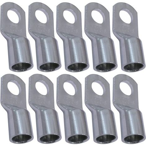 Lot de 10 Cosses Electriques à Oeillet Tubulaire - Oeil - Ø8mm - Non Isolées - pour Conducteur 35mm² - Connecteur de Fil Electrique - Serrage - Couleur Argent (1/3)