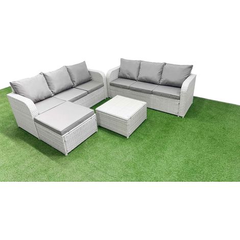 Fimous Outdoor Garden Furniture Sets 7 Seater Wicker Rattan Furniture Sofa Sets with Square Coffee Table high Back Lounge Sofa Big Footstool Light Grey (1/4)