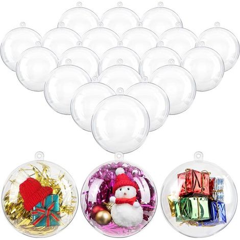 20 palline di Natale rotonde, in acrilico trasparente, per decorare l'albero di Natale, senza fili (8 cm) (1/5)
