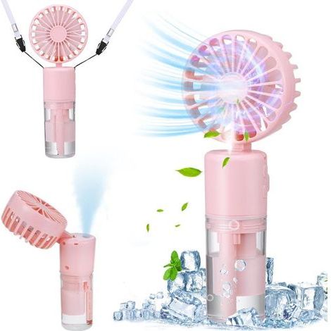 Mini portable fan, neck fan, quiet folding fan, suitable for outdoor use, pink. (1/5)