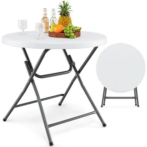 Tavolo da campeggio rotondo pieghevole 81 x 73,5 cm ideale per uso esterno e interno design moderno in HDPE bianco 200014107