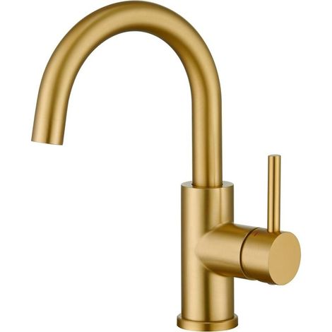 Robinet de salle de bain, robinet de lavabo pivotant à 360°, mitigeur de lavabo à bec haut, robinet pour salle de bain ou petite cuisine, or brossé (1/5)