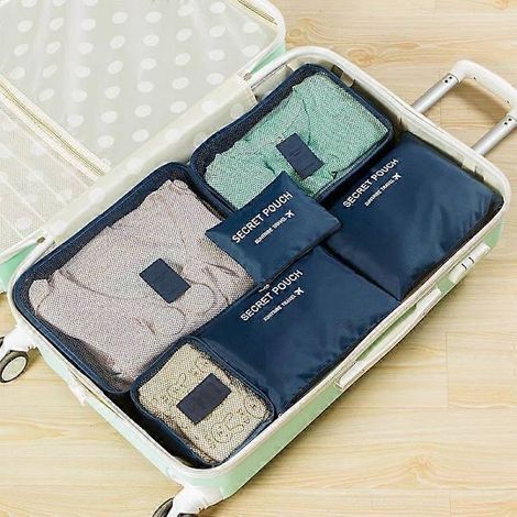 Lot de 6 sacs de rangement pour valise, cubes de rangement pour chaussures et vêtements - Bleu marine (1/4)