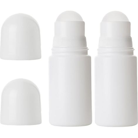 Lot de 4 fons à bille rechargeables en plastique blanc de 50 ml anti-fuite pour huiles essentielles, parfums, baumes (1/5)