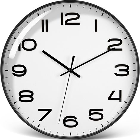 Horloge Murale Silencieuse 12 Pouces - Mouvement Quartz Écologique, Cadre Noir et Panneau Blanc pour Bureau et Chambre, ABS Inodore et Durable (1/5)